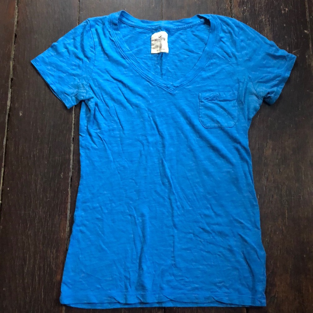 Hollister Blue Pocketed V-Neck T-Shirt